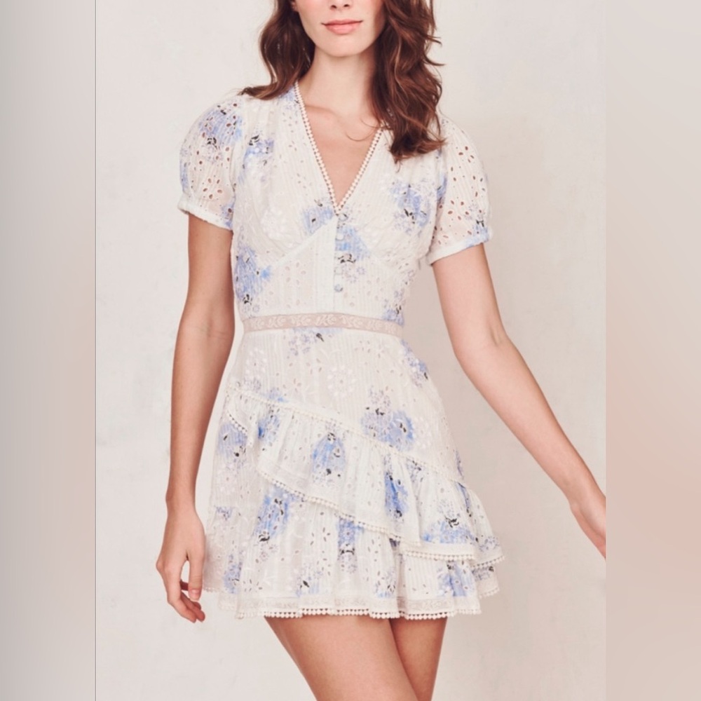 Loveshackfancy blue floral white dress